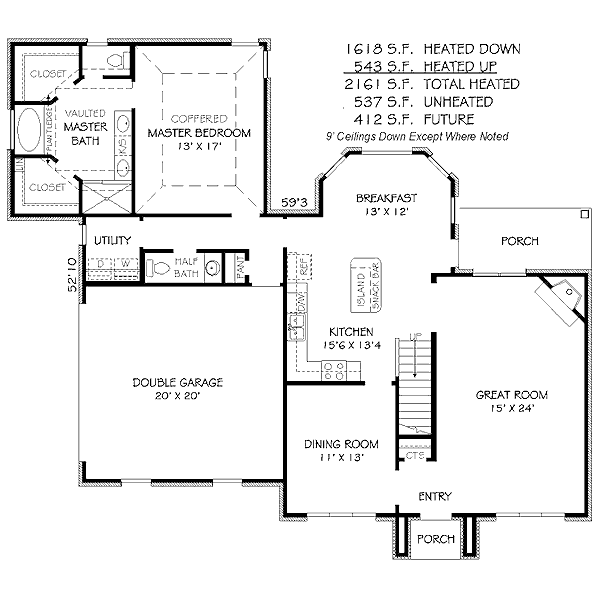 European Style House Plan - 3 Beds 2.5 Baths 2161 Sq/Ft Plan #424-101 ...