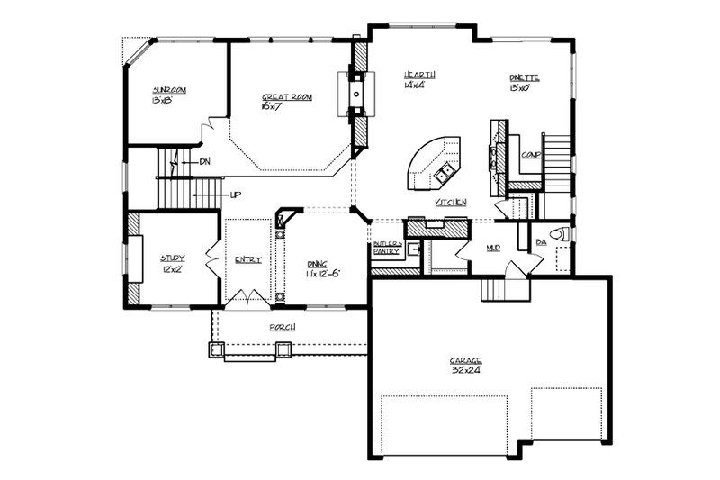 Architectural House Design - Floor Plan - Main Floor for Traditional House Plan #320-990 - 4 bed, 3.5 bath