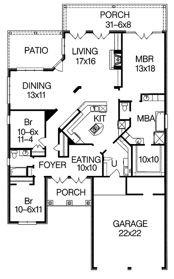 Architectural House Design - Ranch Floor Plan - Main Floor Plan #15-345