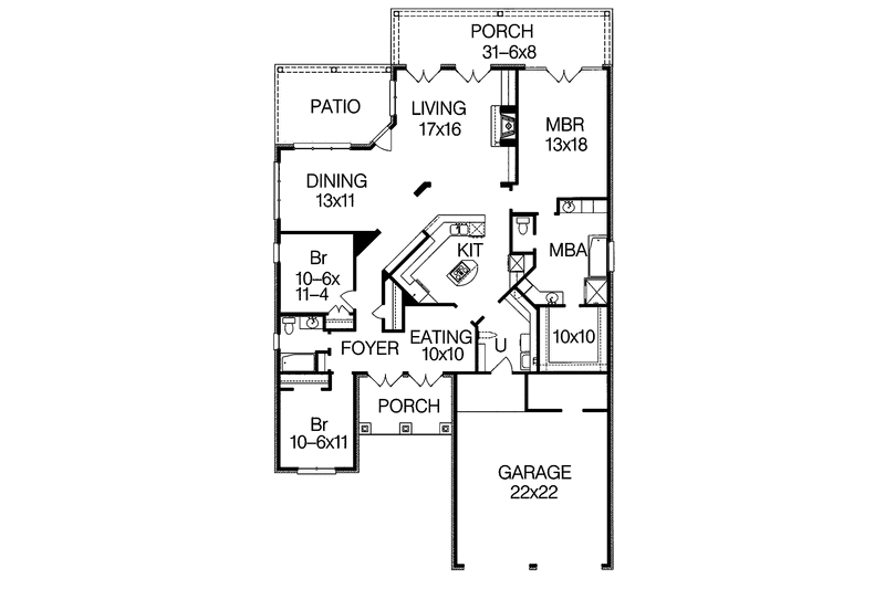 Home Plan - Floor Plan - Main Floor for Ranch House Plan #15-345 - 3 bed, 2 bath