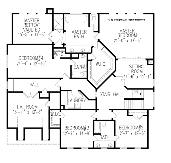 House Design - Colonial Floor Plan - Upper Floor Plan #54-357