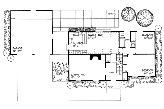 Floor Plan - Main Floor for Colonial House Plan #72-822 - 4 bed, 2 bath