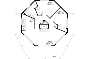 Floor Plan - Main Floor for Modern House Plan #60-104 - 2 bed, 1 bath