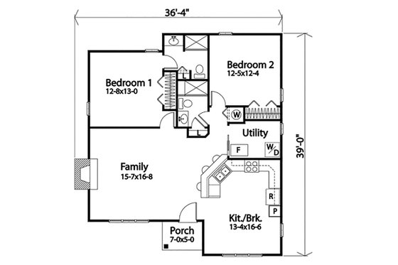 Floor Plan - Main Floor for Cottage House Plan #22-589 - 2 bed, 2 bath