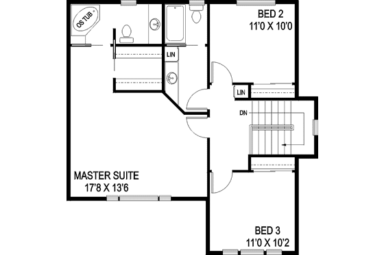 Floor Plan - Upper Floor for Traditional House Plan #60-1009 - 3 bed, 2.5 bath