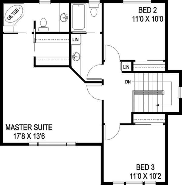 House Blueprint - Traditional Floor Plan - Upper Floor Plan #60-1009