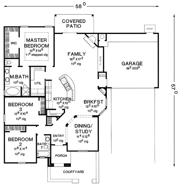 Architectural House Design - Mediterranean Floor Plan - Main Floor Plan #472-403