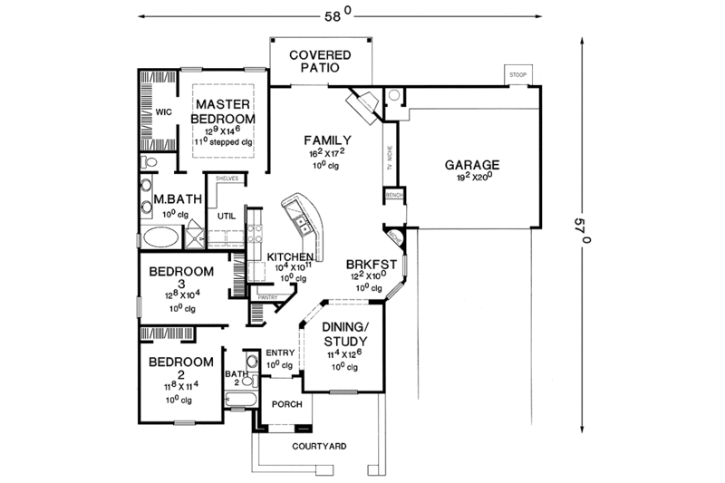 Home Plan - Floor Plan - Main Floor for Mediterranean House Plan #472-403 - 3 bed, 2 bath