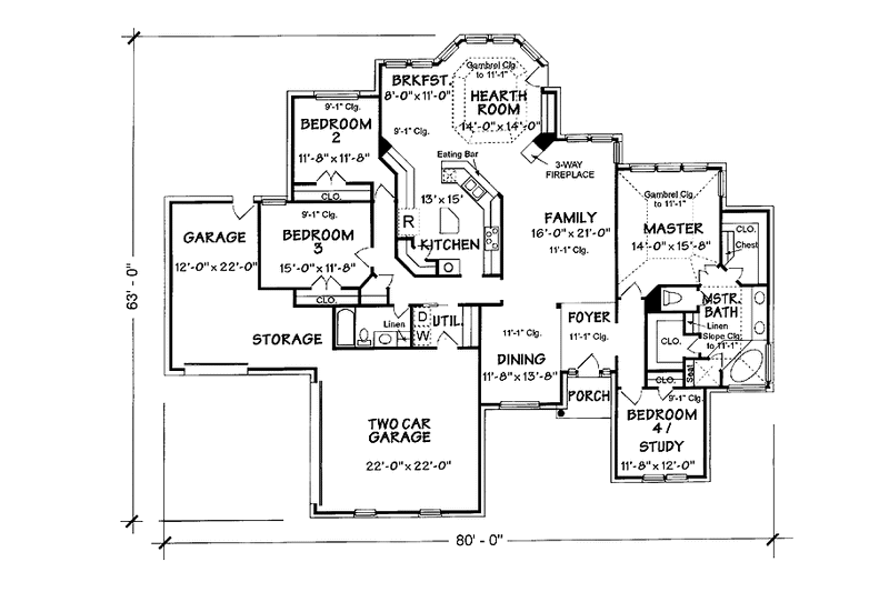 House Blueprint - Floor Plan - Main Floor for Country House Plan #974-42 - 3 bed, 2 bath