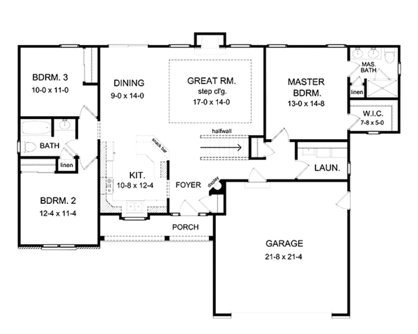 House Design - Ranch Floor Plan - Main Floor Plan #1010-23