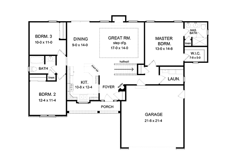 Home Plan - Floor Plan - Main Floor for Ranch House Plan #1010-23 - 3 bed, 2 bath