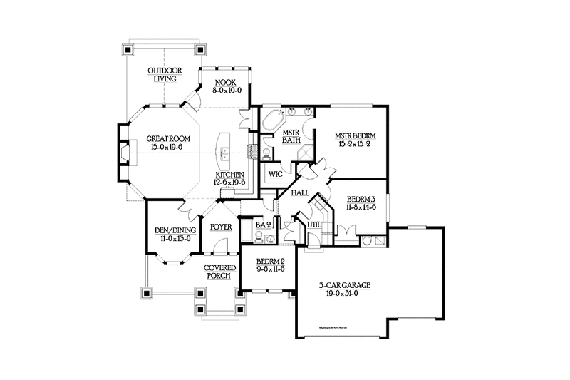 Architectural House Design - Floor Plan - Main Floor for Ranch House Plan #132-534 - 3 bed, 2 bath