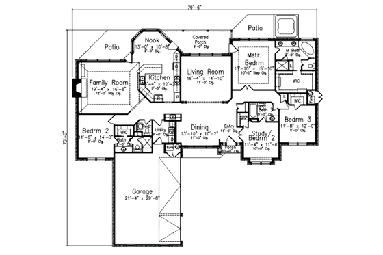 Floor Plan - Main Floor for European House Plan #52-213 - 4 bed, 3.5 bath
