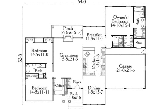 Floor Plan - Main Floor for European House Plan #406-200 - 3 bed, 2 bath