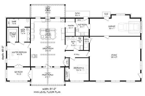 Floor Plan - Main Floor for Country House Plan #932-492 - 2 bed, 2 bath