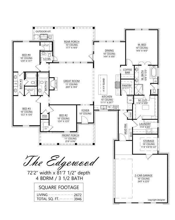 Southern Floor Plan - Main Floor Plan #1074-106