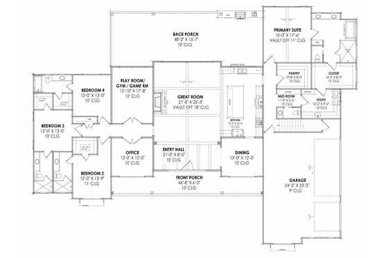 Floor Plan - Main Floor for Farmhouse House Plan #1096-26 - 4 bed, 4.5 bath