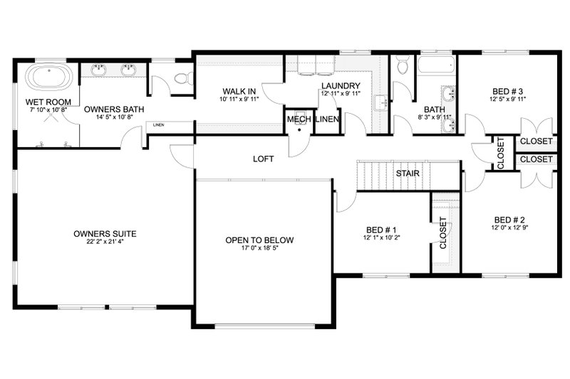 Dream House Plan - Floor Plan - Upper Floor for Traditional House Plan #1060-427 - 4 bed, 2.5 bath
