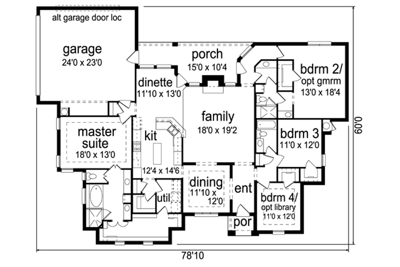 House Design - Floor Plan - Main Floor for Traditional House Plan #84-505 - 4 bed, 3 bath