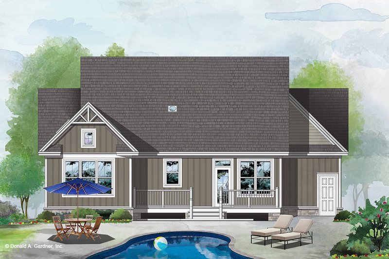House Design - Exterior - Rear Elevation for Craftsman House Plan #929-1105 - 3 bed, 2 bath