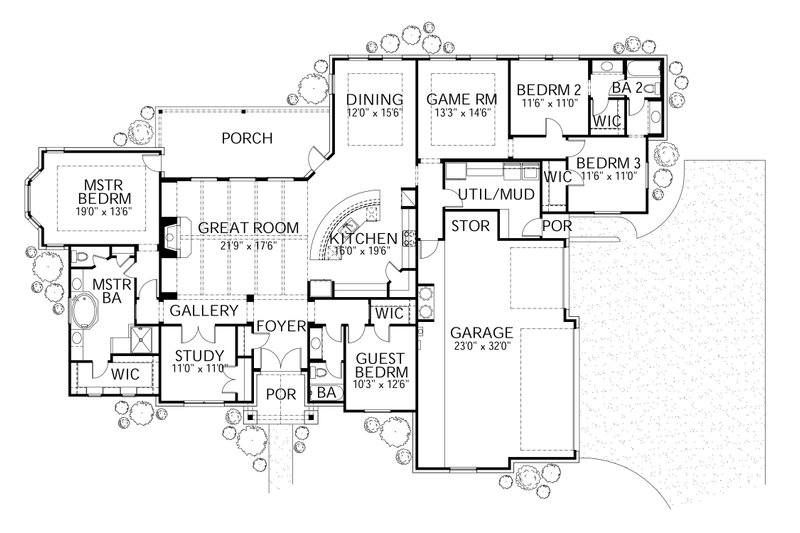 Home Plan - Floor Plan - Main Floor for Country House Plan #80-176 - 4 bed, 3 bath