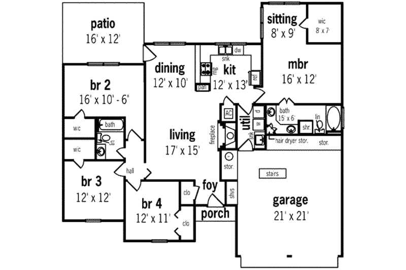 Home Plan - Floor Plan - Main Floor for European House Plan #45-256 - 4 bed, 2 bath