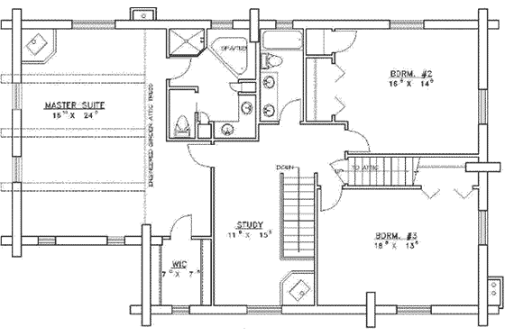 Floor Plan - Upper Floor for Log House Plan #117-116 - 3 bed, 4 bath