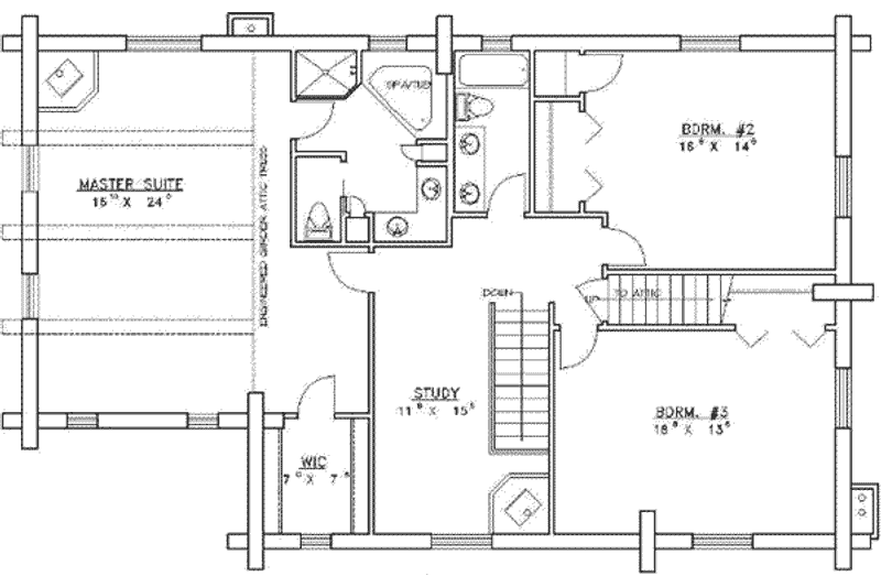 Home Plan - Floor Plan - Upper Floor for Log House Plan #117-116 - 3 bed, 4 bath