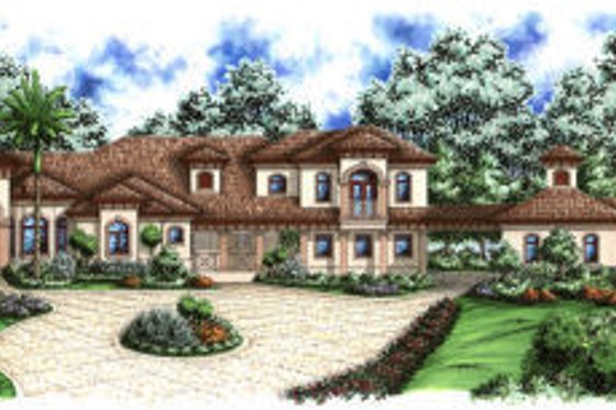 Exterior - Front Elevation for Mediterranean House Plan #27-377 - 4 bed, 5 bath