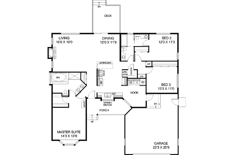 Home Plan - Floor Plan - Main Floor for Ranch House Plan #60-423 - 3 bed, 2 bath