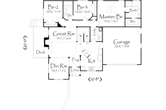 Floor Plan - Main Floor 1 for Traditional House Plan #71-102 - 3 bed, 2 bath