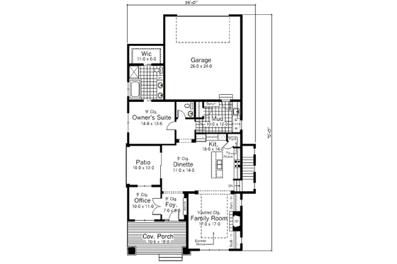 Floor Plan - Main Floor for Bungalow House Plan #51-343 - 1 bed, 1.5 bath