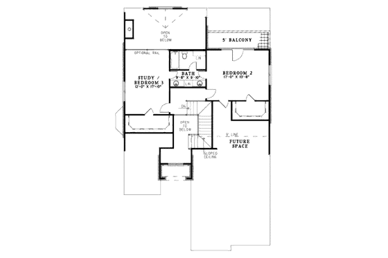 Floor Plan - Upper Floor for European House Plan #17-2300 - 3 bed, 2.5 bath