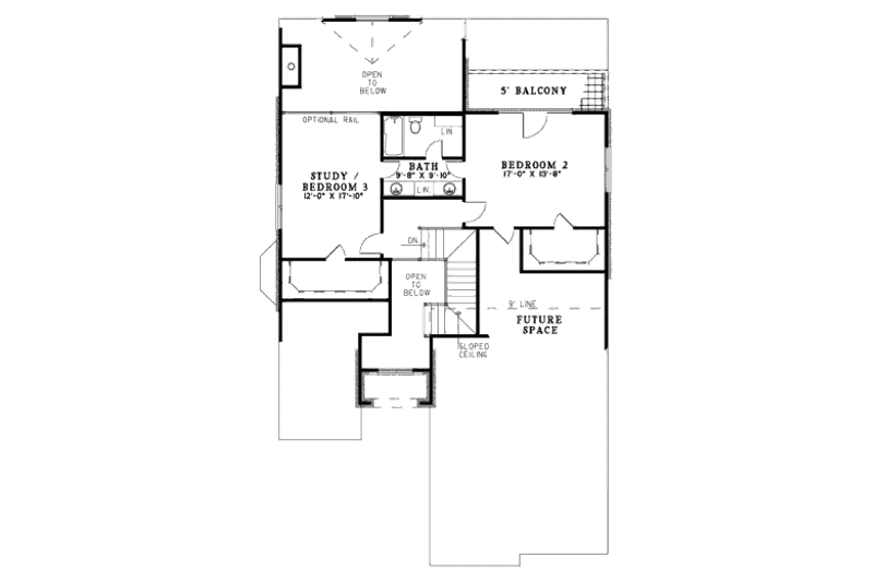 House Blueprint - Floor Plan - Upper Floor for European House Plan #17-2300 - 3 bed, 2.5 bath