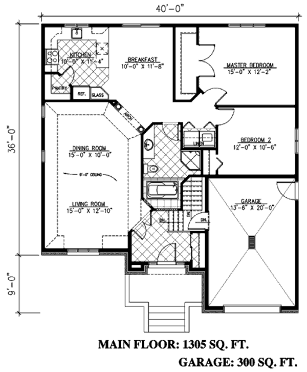 Floor Plan - Main Floor for European House Plan #138-321 - 2 bed, 1 bath