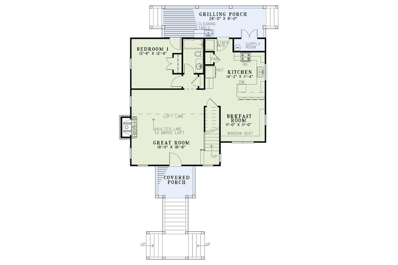 Home Plan - Floor Plan - Main Floor for Mediterranean House Plan #17-3306 - 2 bed, 2 bath