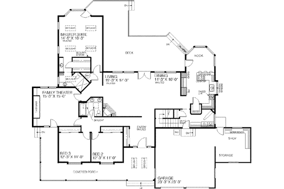 Floor Plan - Main Floor for Ranch House Plan #60-215 - 3 bed, 2 bath