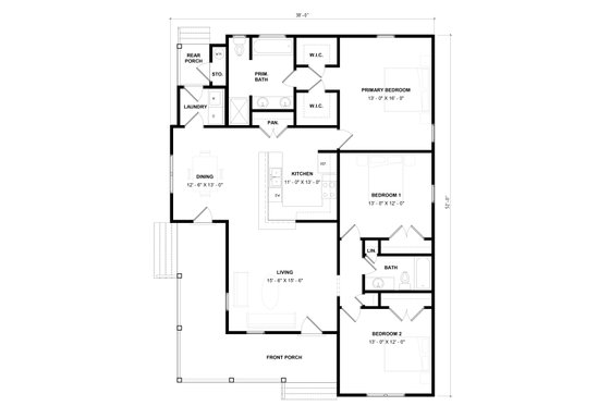 Floor Plan - Main Floor for Bungalow House Plan #936-39 - 3 bed, 2 bath