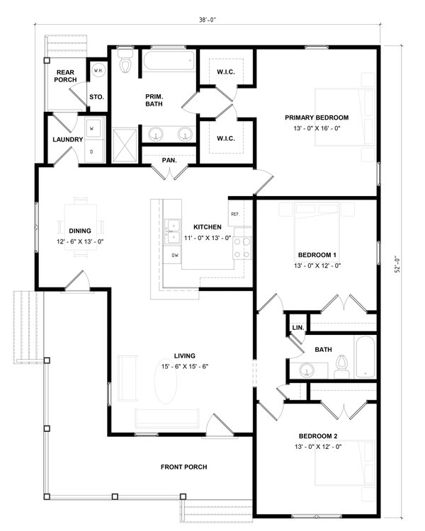 House Blueprint - Floor Plan - Main Floor for Bungalow House Plan #936-39 - 3 bed, 2 bath