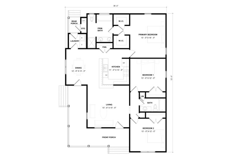 House Blueprint - Floor Plan - Main Floor for Bungalow House Plan #936-39 - 3 bed, 2 bath