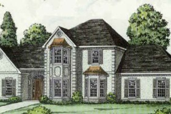 Exterior - Front Elevation for European House Plan #16-221 - 4 bed, 3.5 bath
