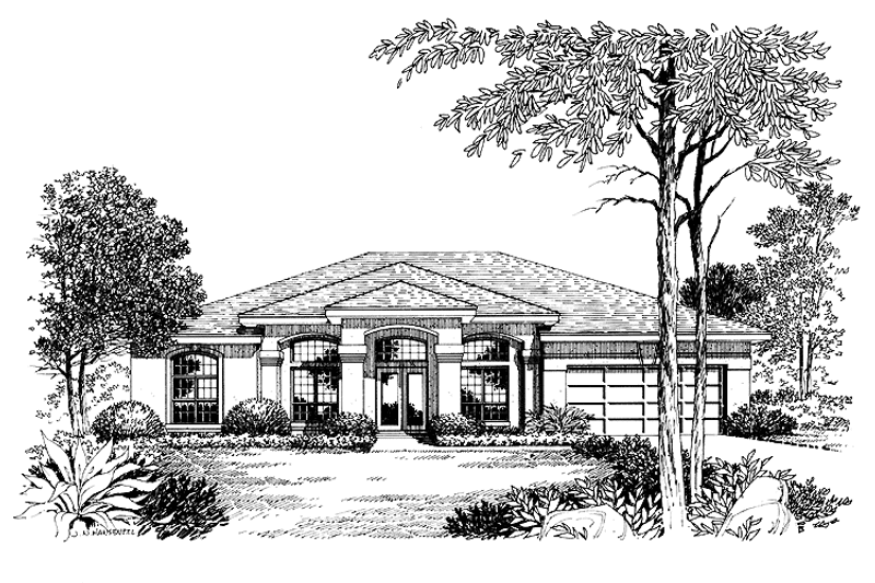 House Blueprint - Exterior - Front Elevation 3 for Mediterranean House Plan #417-486 - 4 bed, 3 bath