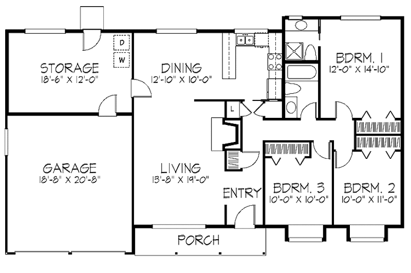 Home Plan - Floor Plan - Main Floor for Ranch House Plan #320-772 - 3 bed, 2 bath