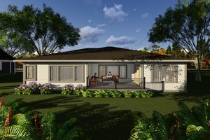 Exterior - Rear Elevation for Prairie House Plan #70-1268 - 2 bed, 2.5 bath