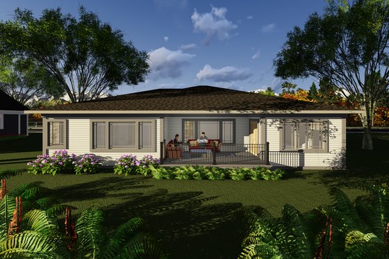 Exterior - Rear Elevation for Prairie House Plan #70-1268 - 2 bed, 2.5 bath