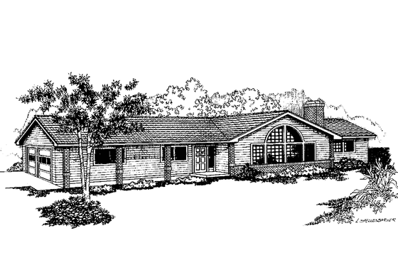 Exterior - Front Elevation 3 for Ranch House Plan #60-802 - 3 bed, 2 bath