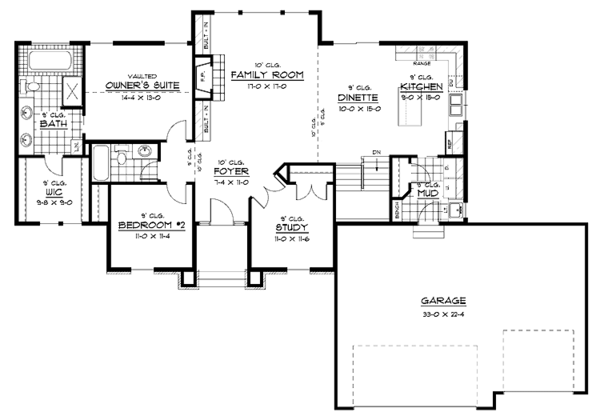 House Design - Ranch Floor Plan - Main Floor Plan #51-598