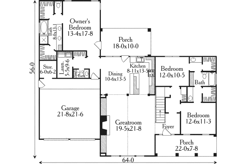 House Blueprint - Floor Plan - Main Floor for Traditional House Plan #406-246 - 3 bed, 2.5 bath