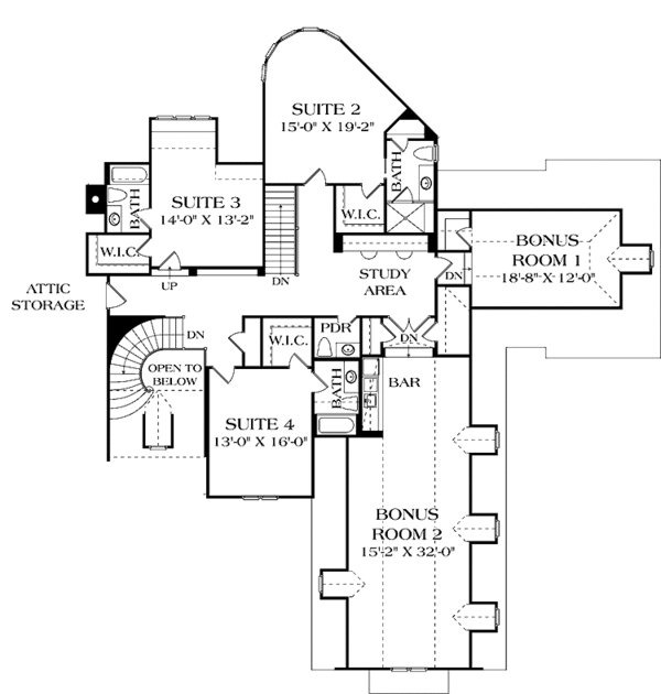 House Blueprint - European Floor Plan - Upper Floor Plan #453-593