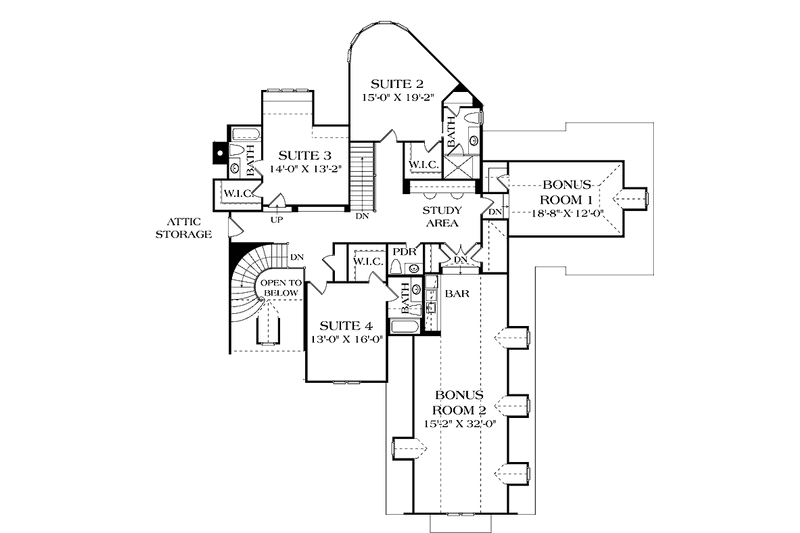 Home Plan - Floor Plan - Upper Floor for European House Plan #453-593 - 4 bed, 4 bath